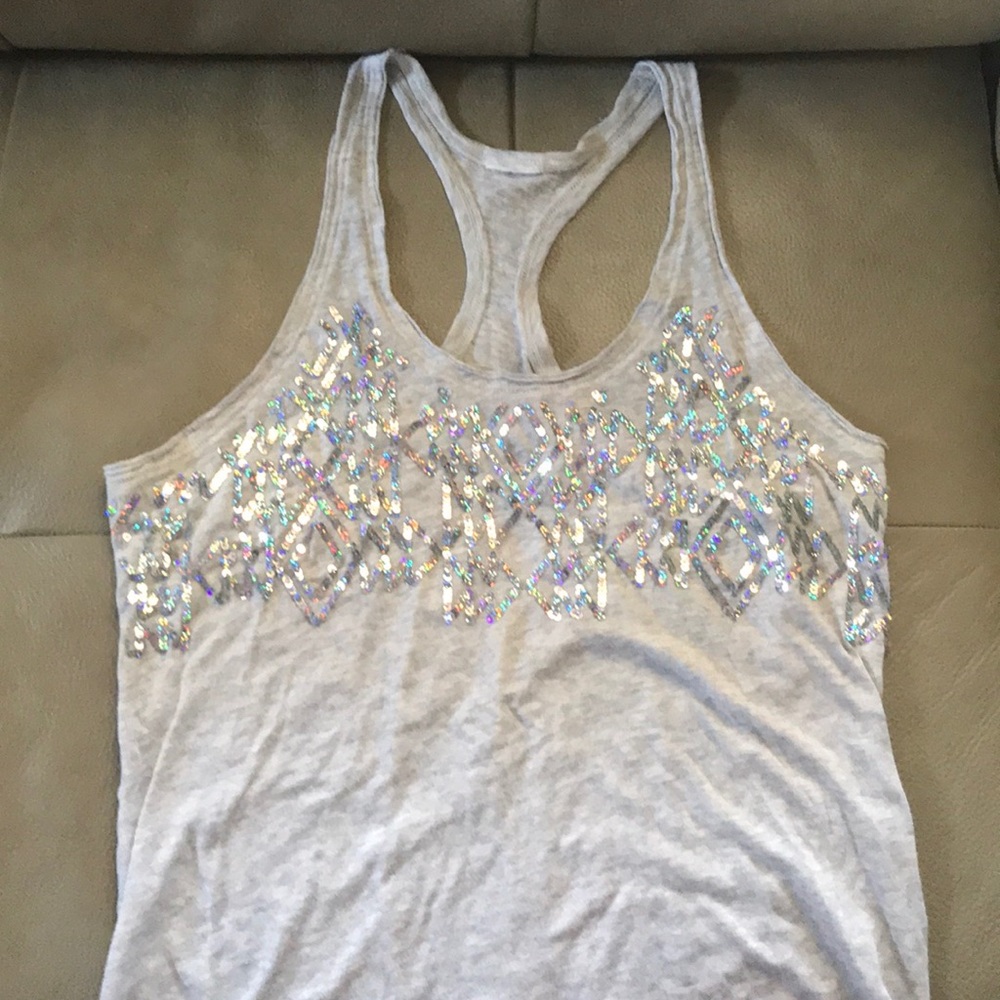 Pink Sequins racerback tank top in gray